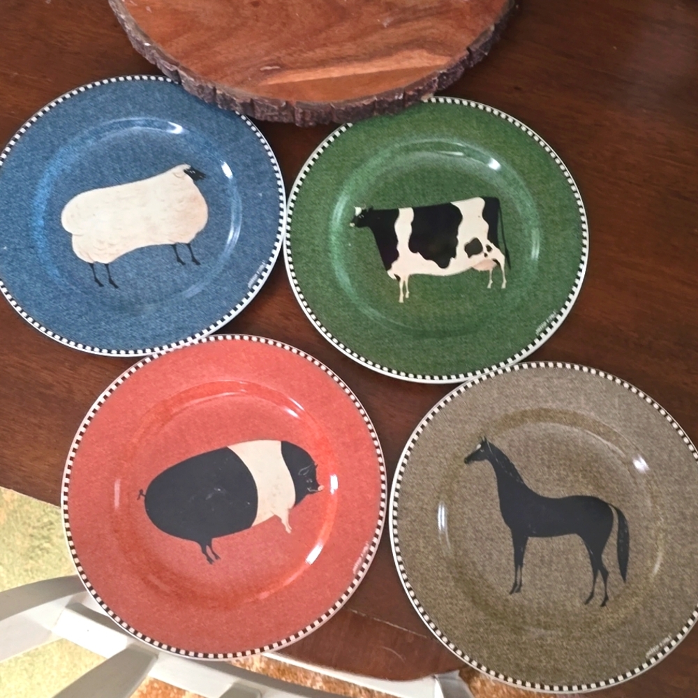Warren Kimble "Brandon House" Barnyard Animals set of 4 salad plates